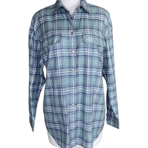 Liz Claiborne Plaid Long Sleeve Button Down Shirt Size M Metallic Pastel Green - Picture 1 of 14