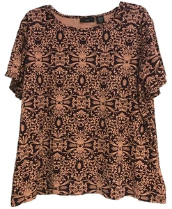 Apostrophe Woman 16W 18W Pullover Short Sleeve Stretch Non-iron Brown Baroque - Picture 1 of 10
