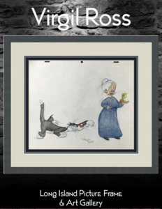 Hoja de Modelo Firmada Original Virgil Ross Dibujo Nochevieja Abuela Enmarcada en Tweety - Imagen 1 de 8