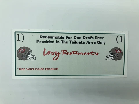 Tampa Bay Buccaneers Tailgate Levy Restaurants 1 Draft Beer Coupon Cover