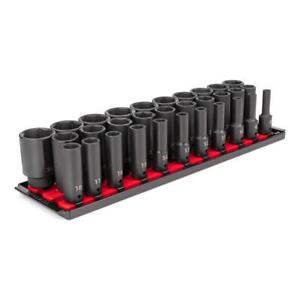 TEKTON Impact Socket Set 31-pcs 8-38 mm 6-Point 1/2" Drive Deep Metric w/ Rails