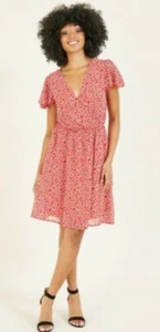 MELA LONDON RED DITSY FLORAL WRAP DRESS BRAND NEW SIZE 10 RED FLORAL - Picture 1 of 3