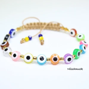 Damen Fußkette Fußband Nazar Glücksbringer mit  Koralle Kristall Perlen - Bild 1 von 1