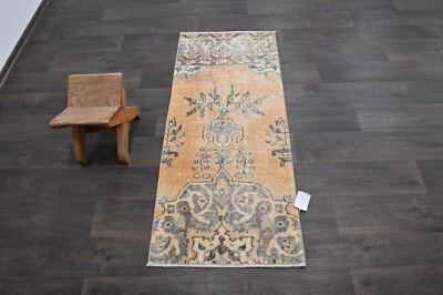 Alfombra de corredor turca vintage 2x5 pies lana anatolia hecha a mano pasillo Oushak NARANJA Foto 1 de 4