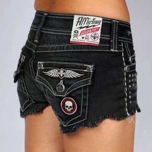 AFFLICTION Mujer VIKKI Deportista Flap JOURNEY Pantalones Cortos Parches 111DS001 - Imagen 1 de 5
