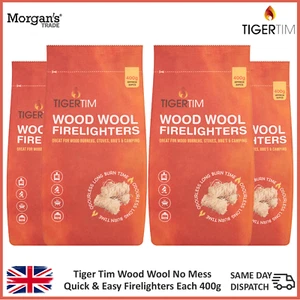 Tiger Tim Long Burn Wood Wool Firelighters Fire Starter Odourless Stove 400g x4 - Picture 1 of 8