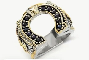 New Horse Shoe Crystal Mens Womens Cowboy Biker Ring Size 9 - Picture 1 of 1