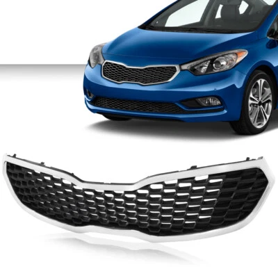 Fit For 2014 2015 2016 Kia Forte Front Bumper Upper Grille Grill w/ Chrome Trim - Image 1 of 4