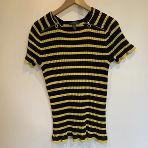 Lauren Ralph Lauren Jumper Womens Size Extra Small 2X Blue Yellow Stripped Knit - Picture 1 of 11
