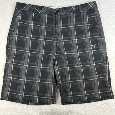Puma Golf Shorts Men 36 Gray Blue Plaid Performance Chino USP Dry Lightweight - Image 1 of 4