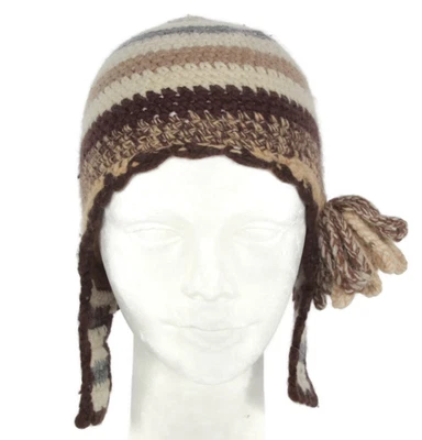 Gorro tejido Cloche Y2K Anthropologie marrón flor lateral invierno solapa Foto 1 de 4
