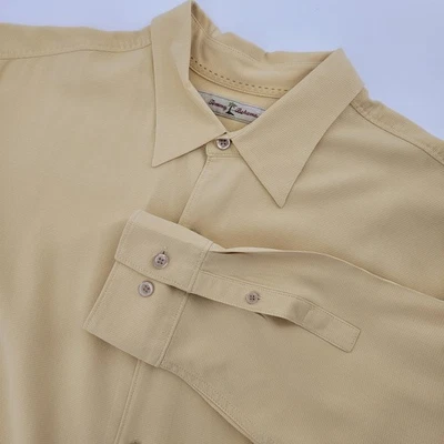 Camisa Tommy Bahama Para Hombres Seda Abotonada Manga Larga Logo Palmera Amarilla XL Foto 1 de 4