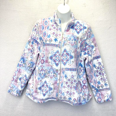 Alfred Dunner Zip Up Fleece Jacket Womens Petite Medium PM Purple Blue Paisley - Image 1 of 4