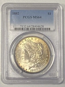 1882 $1 Morgan Silver Dollar. 90% Silver. PCGS MS64 KM#110 - Picture 1 of 10
