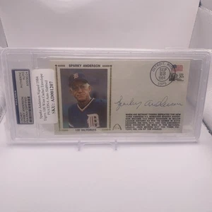 SPARKY ANDERSON Signed 100 Victories  Cachet Tigers Auto PSA DNA Envelope - Picture 1 of 2