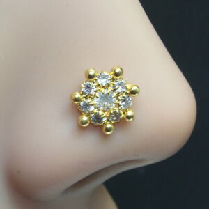 Medusa Indian Nose ring White CZ gold plated Nose stud push pin