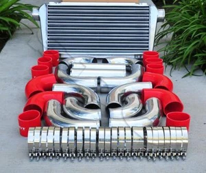 12 pcs 3" Polished Intercooler + Piping + Red Silicone Coupler + Clamp Kit - Picture 1 of 1