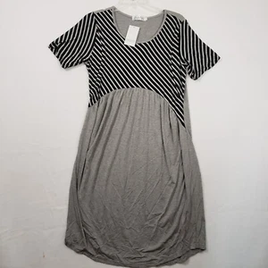 Latched Mama Classic Cotton Nursing/Maternity Dress Sz Large Gray/Black New NWT - Picture 1 of 9