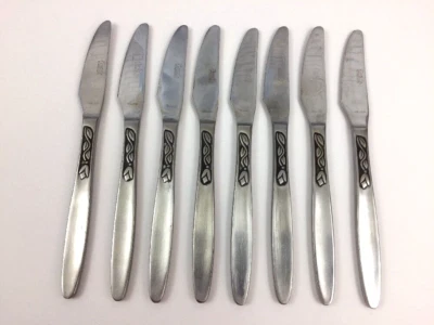 8 件复古 Amefa Holland 郁金香时间不锈钢餐具晚餐刀 8.25 — 第 1/4 张图片