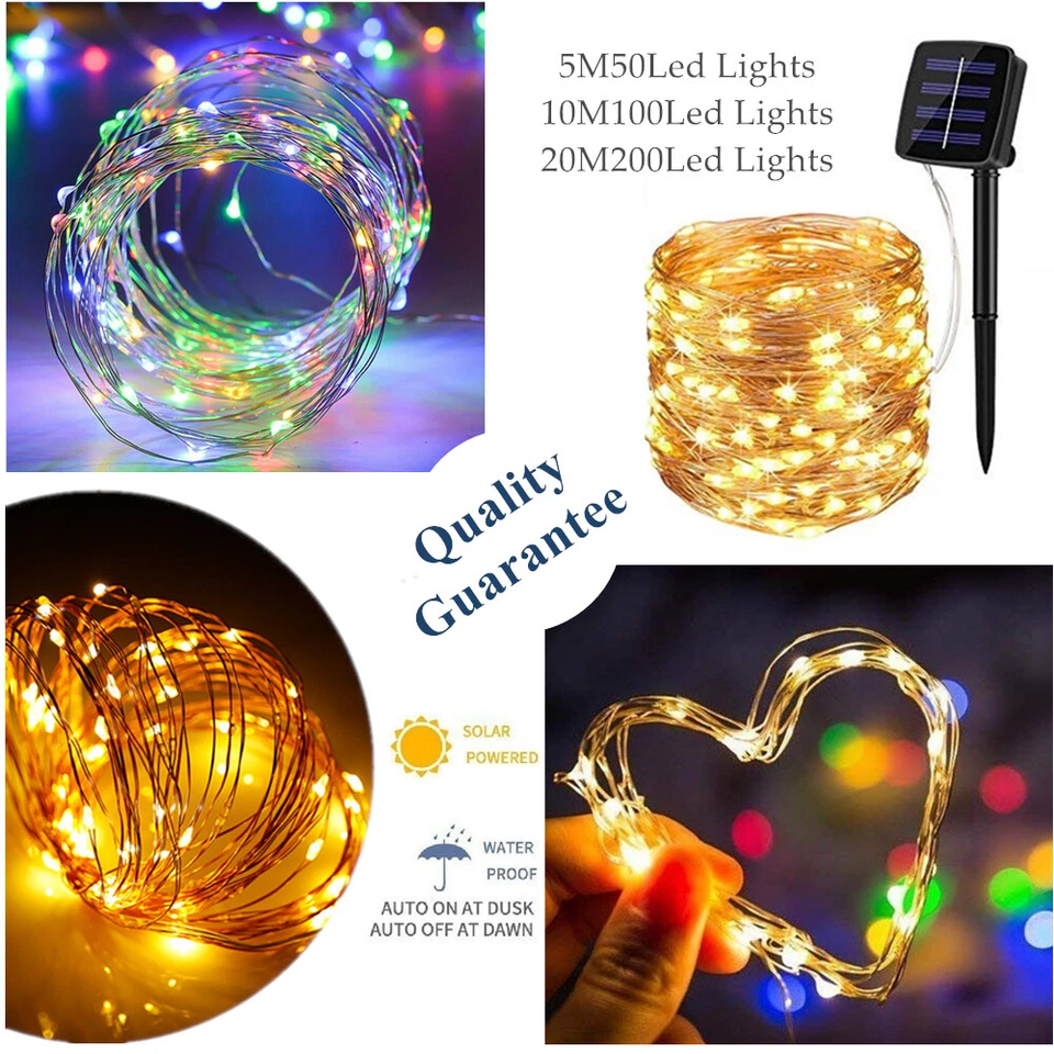 50-200 LED Lichterkette Solar Kupferdraht Beleuchtung Garten Party Außen Deko DE - Bild 1 von 4