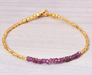 Natural Red Garnet & Pyrite 2 Multi Faceted Rondelle Gemstone Beads Bracelet 7" - Picture 1 of 8