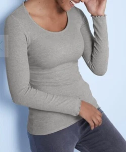 BRAVISSIMO grau Marl Ava geripptes Oberteil Freizeit Basic Arbeit Body Top Bluse BR37 - Bild 1 von 3
