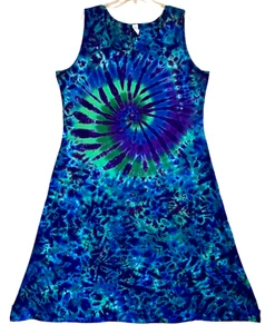 TIE DYE Women's Tank Top Dress Purple Green Spiral Blotter sm med lg xl 2X 3X - Picture 1 of 8