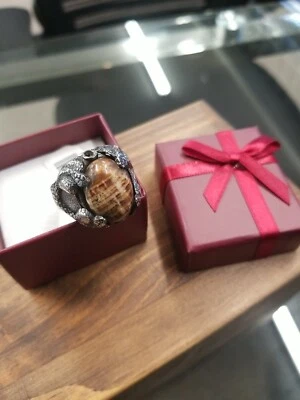 Anillo de madera de piedra de jaspe serpiente de plata de ley 925 hecho a mano para hombre talla 11 nuevo gótico Foto 1 de 4