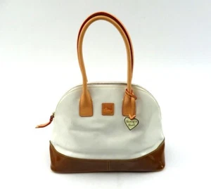 Dooney & Bourke J6112757 White Brown Patent Leather Domed Satchel Handbag Purse - Picture 1 of 10