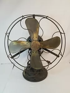 Vintage GE 12" Brass Blade 3 Speed Metal Fan USA General Electric Co - Picture 1 of 6