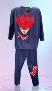 VTG Fast Fashions Wearable Art Western Cowgirl Bling puff paint shirt/pant set - Picture 1 of 11