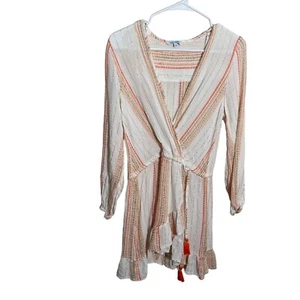 Blue Island Coverup Women's XS Striped Metallic V-Neck Tassel Swim Colorful Top - Picture 1 of 10