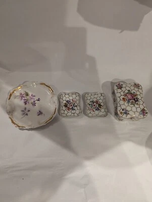 Lote Limoges Francia Porcelana Cuadrada Pastel Floral Caja, Baratijas y Plato 6" Foto 1 de 4