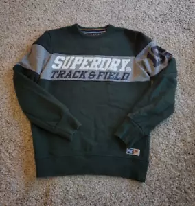 Superdry Tripple Drop Track Sweatshirt Medium Mens Green Pullover Crew Neck - Picture 1 of 12