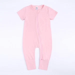 BABY ROMPER-Sleeper Short Sleeve Double Zipper Cotton Pink 3-6Mo Girl Bodysuit - Picture 1 of 13