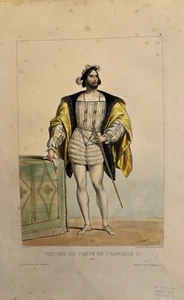 Deveria.Costume temps Francois I, 1515 . Litografía original en color.Paris 1844 - Picture 1 of 1
