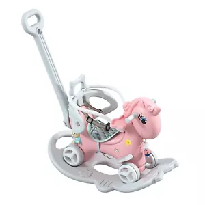 Rocking Horse for Toddlers - Balance Bike Ride On with Push Handle & Backrest - Picture 1 of 7