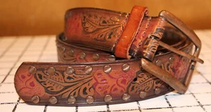 Cinturón de cuero Tooled Nine West para mujer talla M genuino remachado vaquera occidental - Imagen 1 de 6