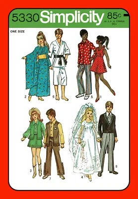 11½" Girl Doll Clothing Sewing Pattern 12" Boy Doll Simplicity 5330 Vtg 1972 - Image 1 of 4