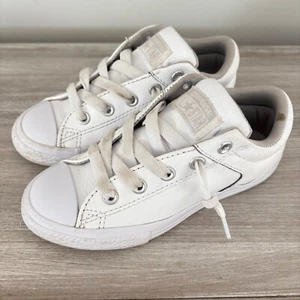 Converse All Star White Leather Junior Sneakers Size 1.5 Youth Casual Shoes - Picture 1 of 10