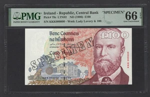 Ireland 100 Pounds ND(1996) P79s "Specimen" Uncirculated Grade 66 Top Pop - Picture 1 of 2