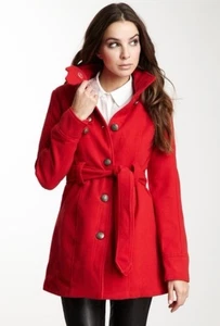 Modcloth Red Layered Double Breasted Wool Blend Belted Coat Size M - Picture 1 of 14