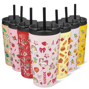 BJPKPK 18OZ INSULATED TUMBLER WITH LID AND STRAW STAINLESS STEEL - PINK UNICORNS - Picture 1 of 5