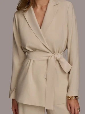 Abrigo Chaqueta Blazer Donna Karan New York Mujer Beige Cinturón Sin Estructura Talla 12 Foto 1 de 2