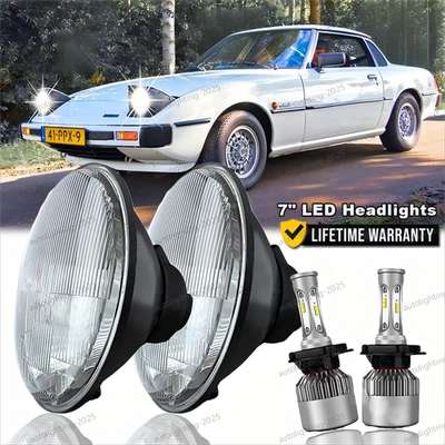 Faros LED para Mazda RX-7 1979-1985 7 pulgadas haz alto-bajo DRL girar ojos de ángel Foto 1 de 4