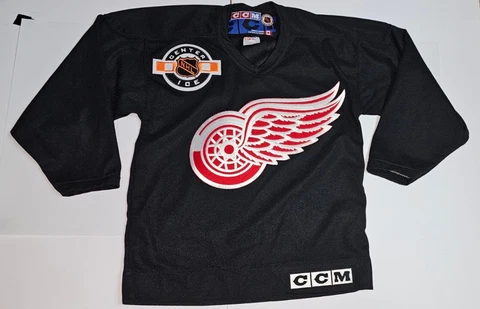 CCM Center Ice NHL Hockey Jersey Detroit Red Wings Boys Youth Small Black Cover