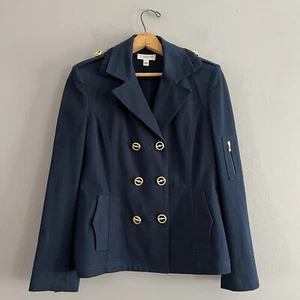 Chaqueta corta St.John Sport para mujer pequeña militar con botones dorados azul marino - Imagen 1 de 18