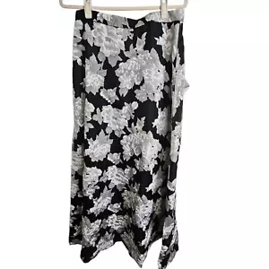 Truly Zac Posen Maxi Skirt Floral Skirt Women 12 Black Gray Midi Skirt Women - Picture 1 of 10