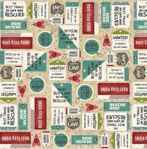 Henry Glass Next Stop is Home Tag Word Tan Cotton Fabric By The Yard - Picture 1 of 1