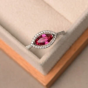 Pink Ruby Women Ring Lab Created Gemstone 925 Sterling Silver Unique Ring - Picture 1 of 5